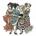 four people in dresses tattoo design idea
