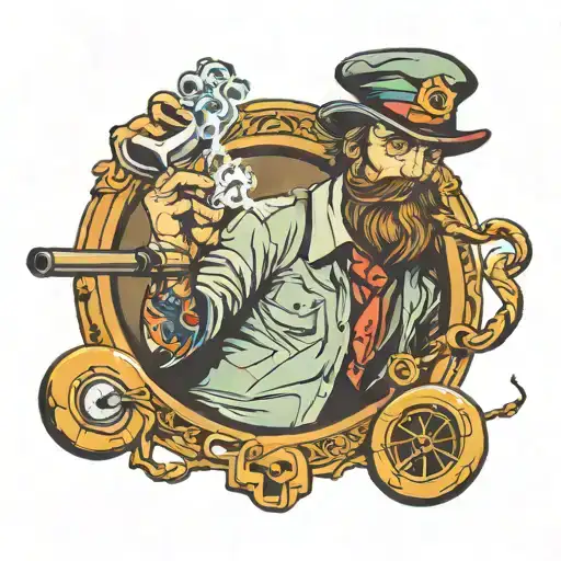 tv retro 90s movie character smoking pipe tattoo design idea