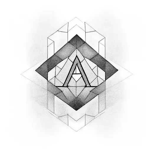 A geometric representation of a regular cube with the Russian letter "Я" in a different style, protruding from it. tattoo design idea