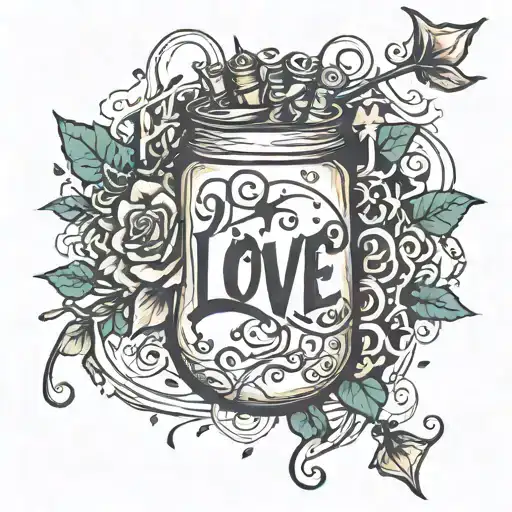 IV bag, script "love", needle in elbow ditch filler tattoo design idea