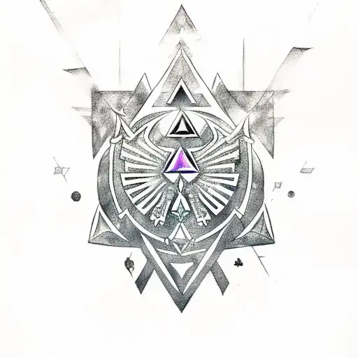 Zelda triforce with master sword and some watercolor dots tattoo design idea