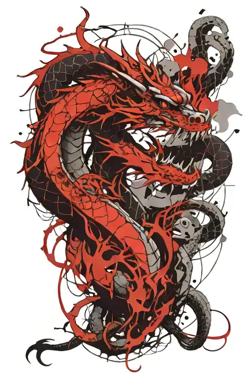 dragon and snake in war tattoo design idea