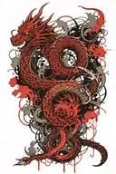 dragon and snake in war tattoo design idea