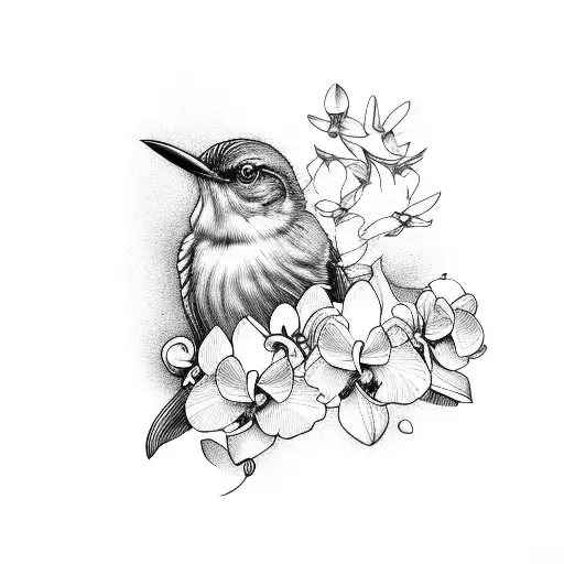 Mockingbird with Orchids  tattoo design idea