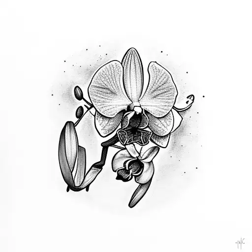 Orchid with mockingbird tattoo design idea
