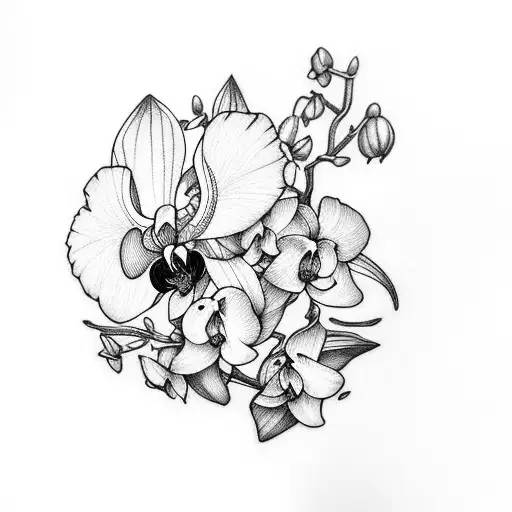 Mockingbird with Orchids and year 1986 tattoo design idea