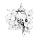 Mockingbird with Orchids and year 1986 tattoo design idea