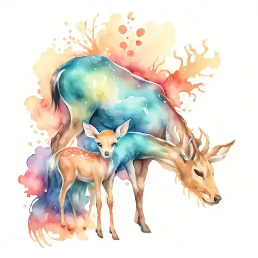 doe and 2 baby deer surrounded tattoo design idea