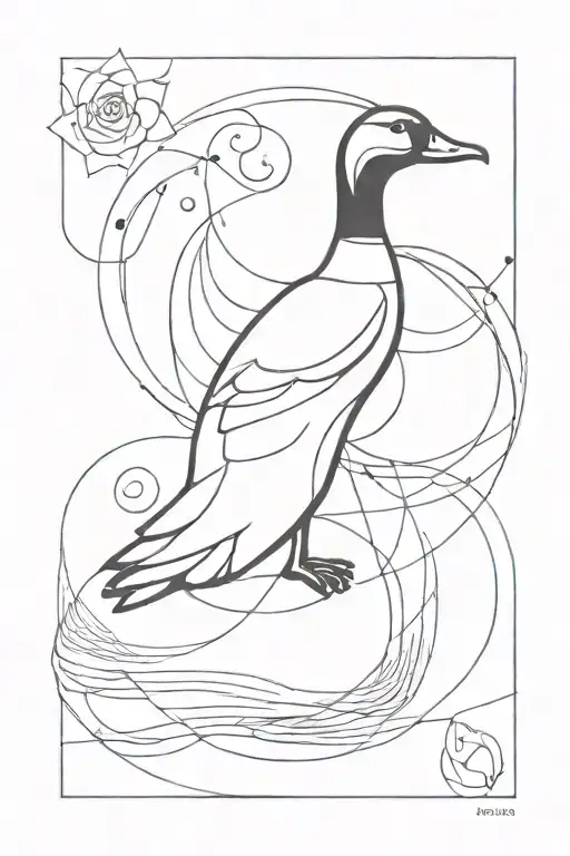 Fibonacci spiral and mallard duck tattoo design idea