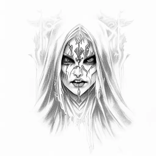A haunting portrait of Sylvanas, the Banshee Queen tattoo design idea
