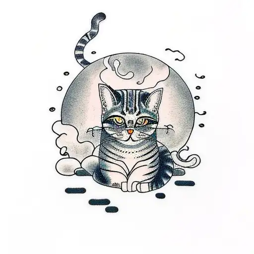 Tattooed Japanese Cat Smoking  tattoo design idea