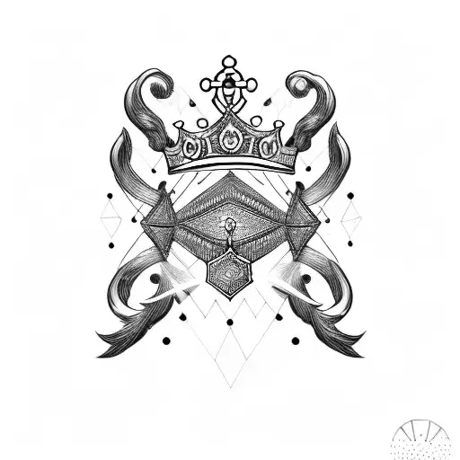 bigger torax with a crown and 6 diamonds tattoo design idea
