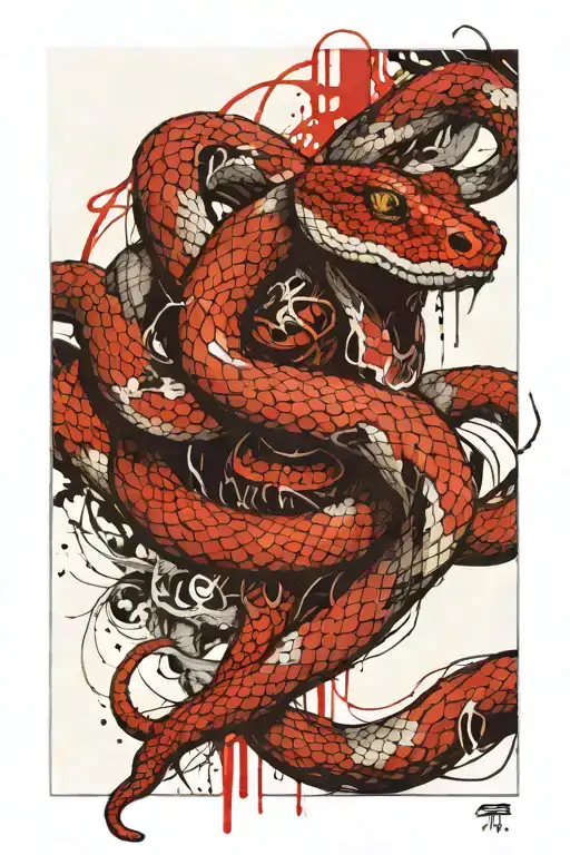 The snake crawls from the middle of the shoulder wrapping the arm around to the neck ending under the throat tattoo design idea