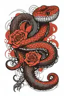 The snake crawls from the middle of the shoulder wrapping the arm around to the neck ending under the throat tattoo design idea