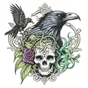 vines, crow, medusa head tattoo design idea