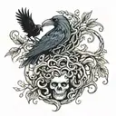vines, crow, medusa head tattoo design idea