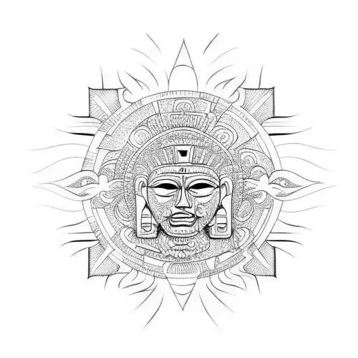 mayan sun tattoo design idea