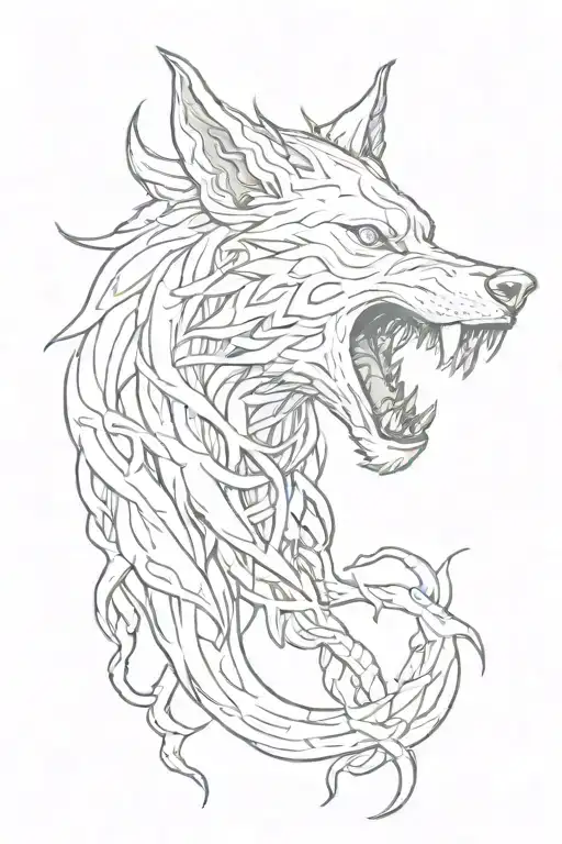 a wolf with kraken tentacles teeth claws emerging tattoo design idea