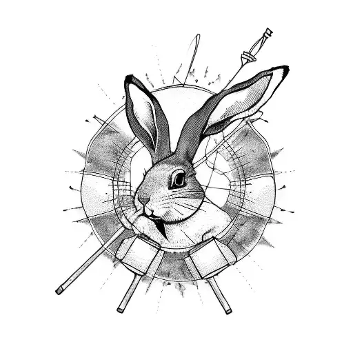 A punk rock drummer rabbit tattoo design idea