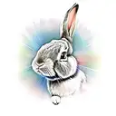 A rabbit with red eyes plays the marching drum tattoo design idea