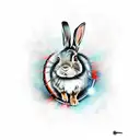 A rabbit with red eyes plays the marching drum tattoo design idea