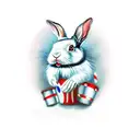 A rabbit with red eyes plays the marching drum tattoo design idea