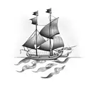 ship sailing on flames  tattoo design idea