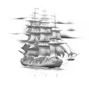 ship sailing on flames  tattoo design idea