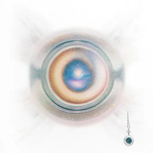 Saturn with distinct rings and real colors and space background with stars tattoo design idea