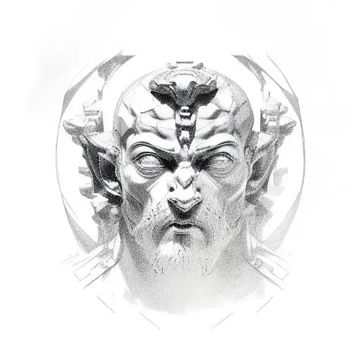 statue head with warped eyes tattoo design idea