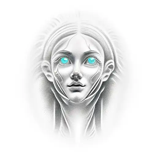 female statue head with wavy warped eyes tattoo design idea