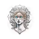 female statue head with wavy warped eyes tattoo design idea