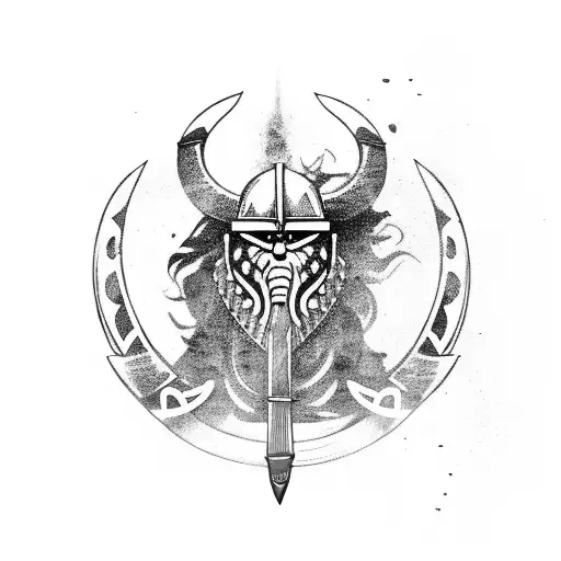 A fierce Viking warrior wielding a guitar tattoo design idea