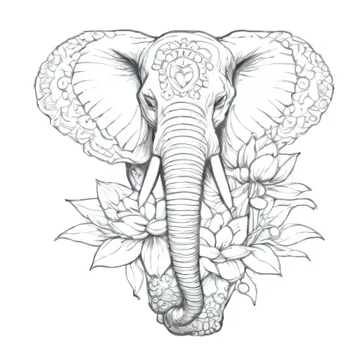 elephant and lotus flower blooming tattoo design idea