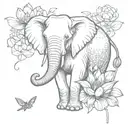 elephant and lotus flower blooming tattoo design idea