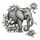 elephant and lotus flower blooming tattoo design idea