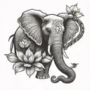 elephant and lotus flower blooming tattoo design idea