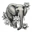 elephant and lotus flower blooming tattoo design idea