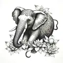 elephant and lotus flower surrounded tattoo design idea