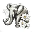 elephant and lotus flower surrounded tattoo design idea
