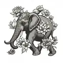 elephant and lotus flower surrounded tattoo design idea