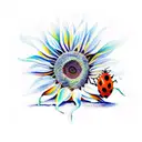 sunflower in vivid colors with ladybug tattoo design idea