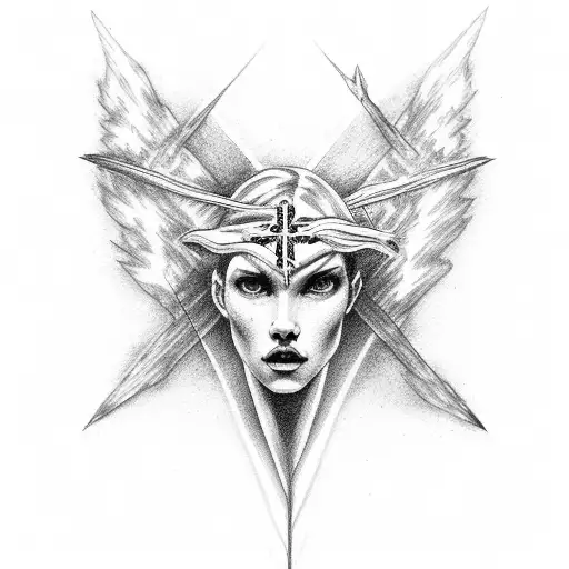 cross with wings made of lightning strikes tattoo design idea