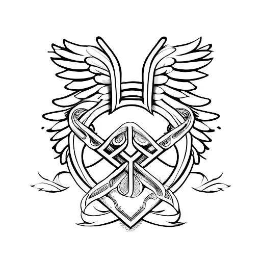 A pair of angel wings forming the shape of the letter AE tattoo design idea