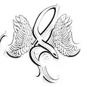 A pair of angel wings forming the shape of the letter AE tattoo design idea