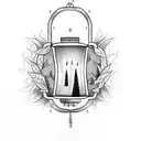 hand holding lantern in dense forest tattoo design idea