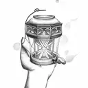 hand holding lantern in dense forest tattoo design idea