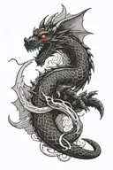 black dragon wrapped around karambit knife with clouds and lightning tattoo design idea