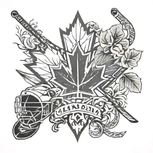Design a tattoo incorporating elements of the hockey Canada logo and symbols representing your daughters, emphasizing their close relationship as twins tattoo design idea