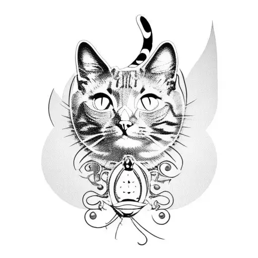 Cat and Butterfly tattoo design idea